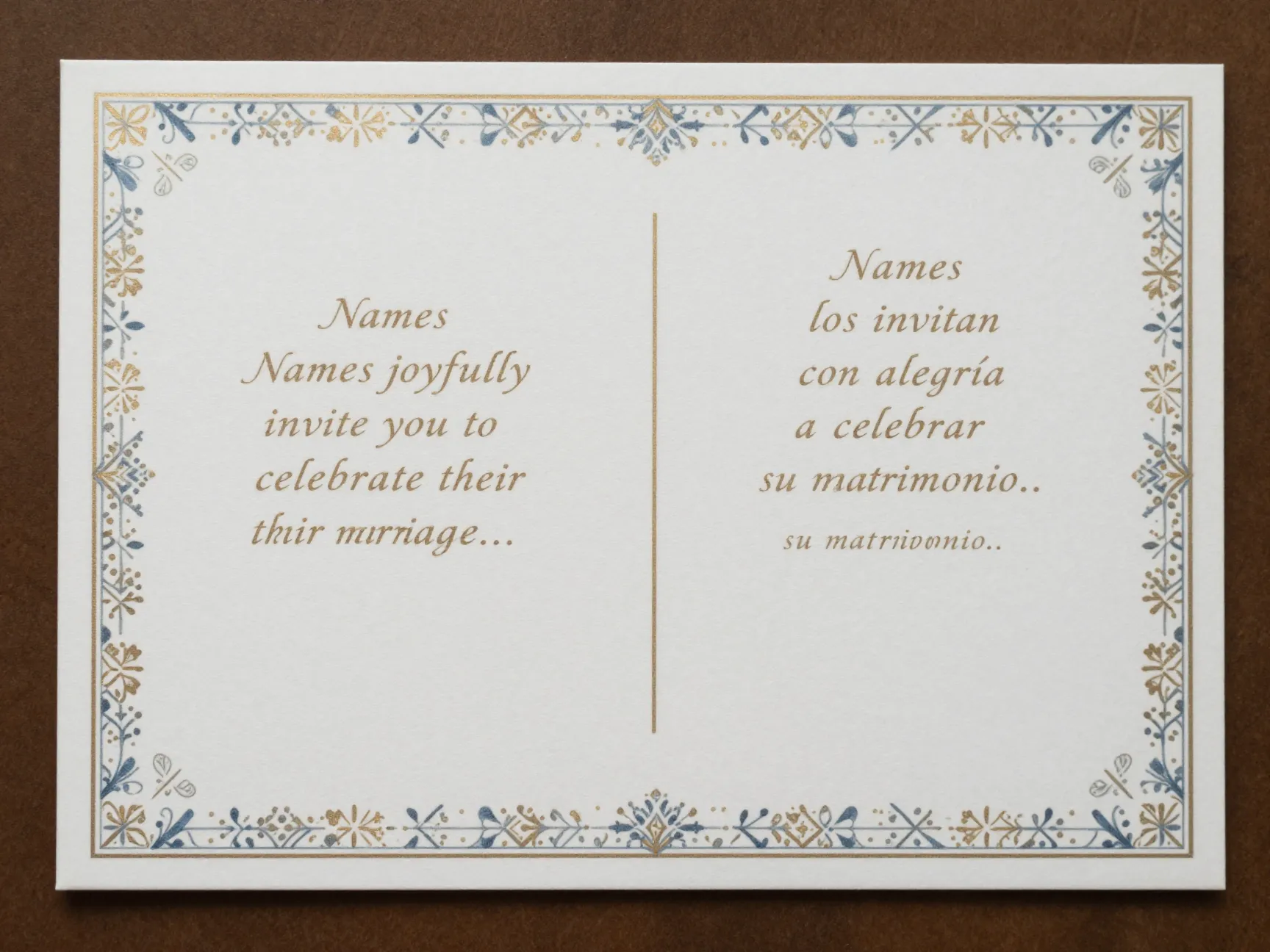 Bilingual reception invitation featuring two languages and cultural pattern motifs