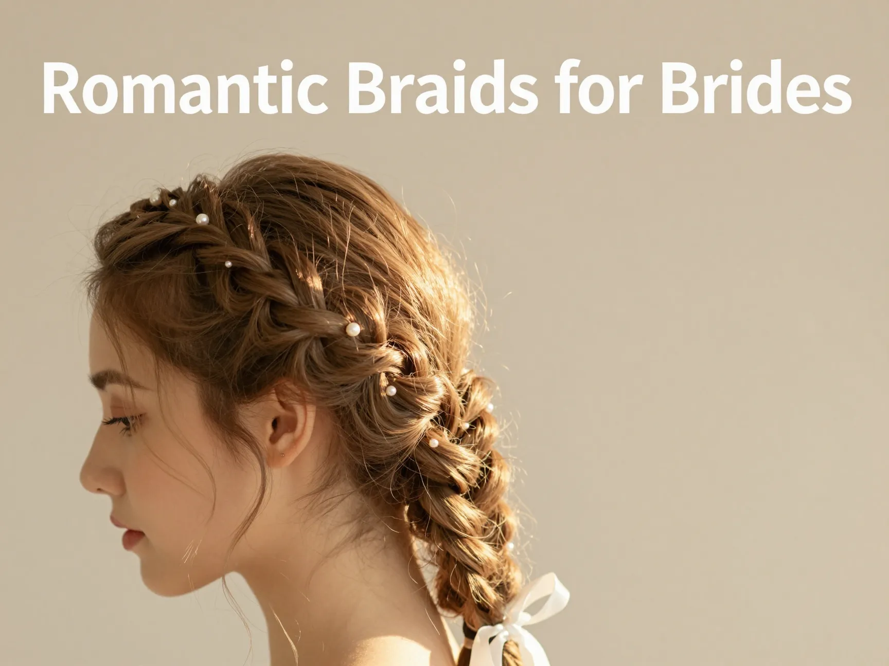 Golden hour dutch braid crown pearl pins soft tendrils bridal beauty