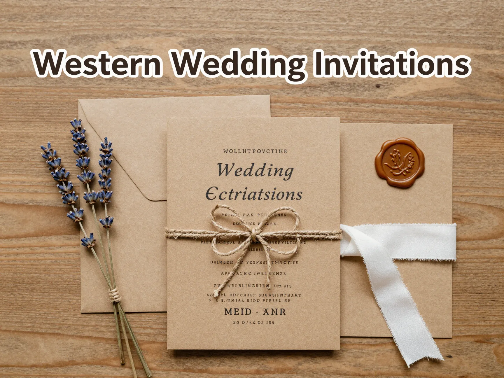 Kraft letterpress jute lavender wax seal qr code ribbon flat lay