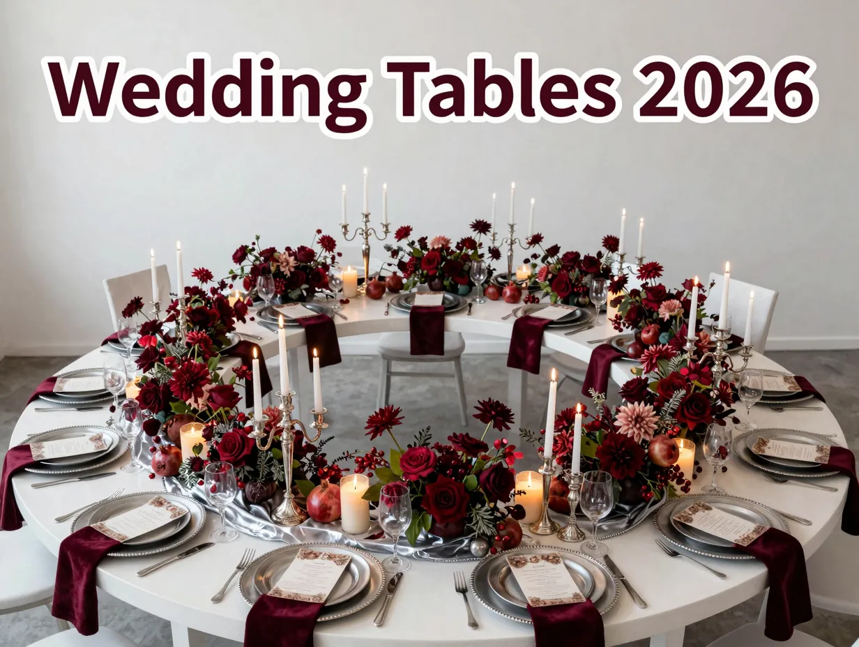 Maximalist silver serpentine table jewel tone wedding tablescape overhead shot