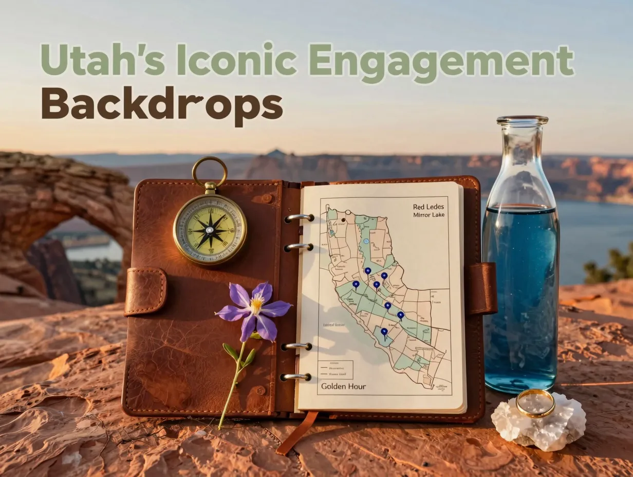 Red rock alpine lake split compass map ring flower layflat