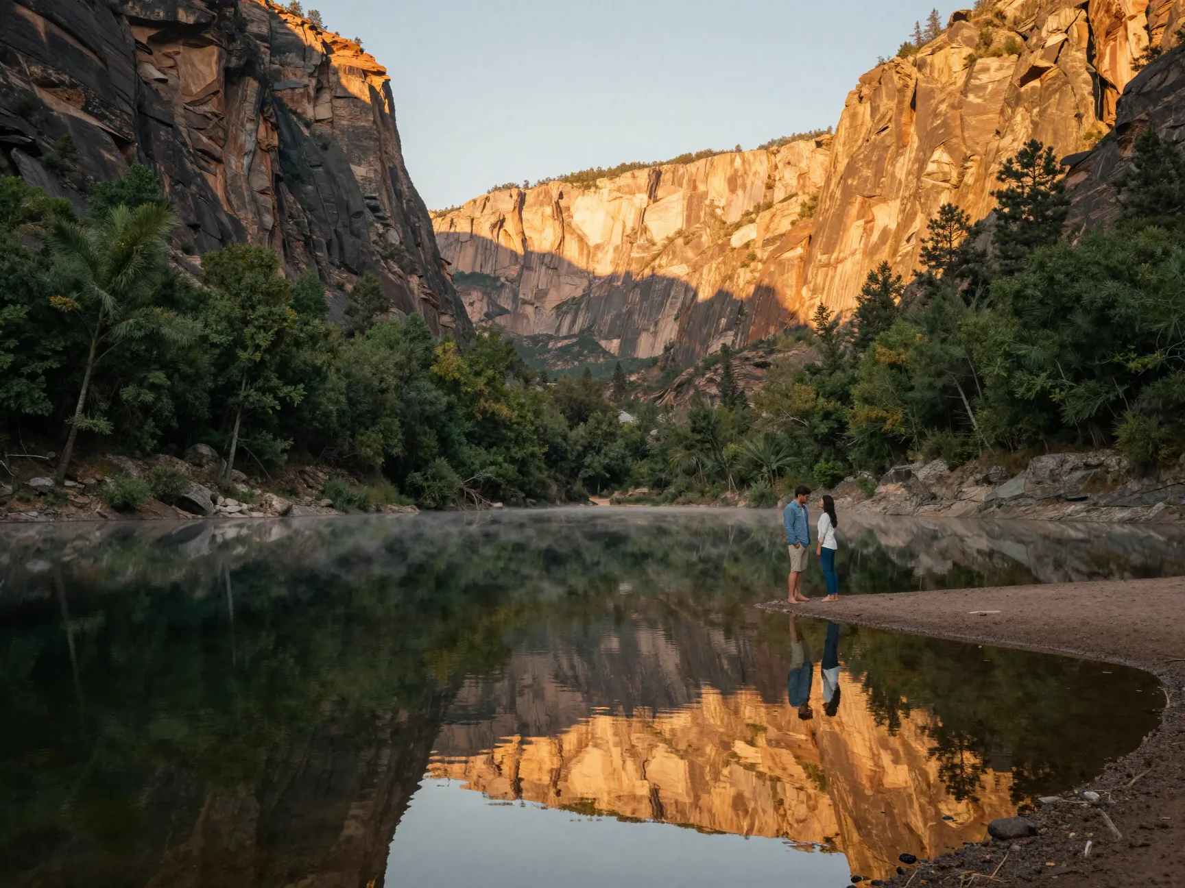 Tibble fork reservoir sunrise couple water reflections