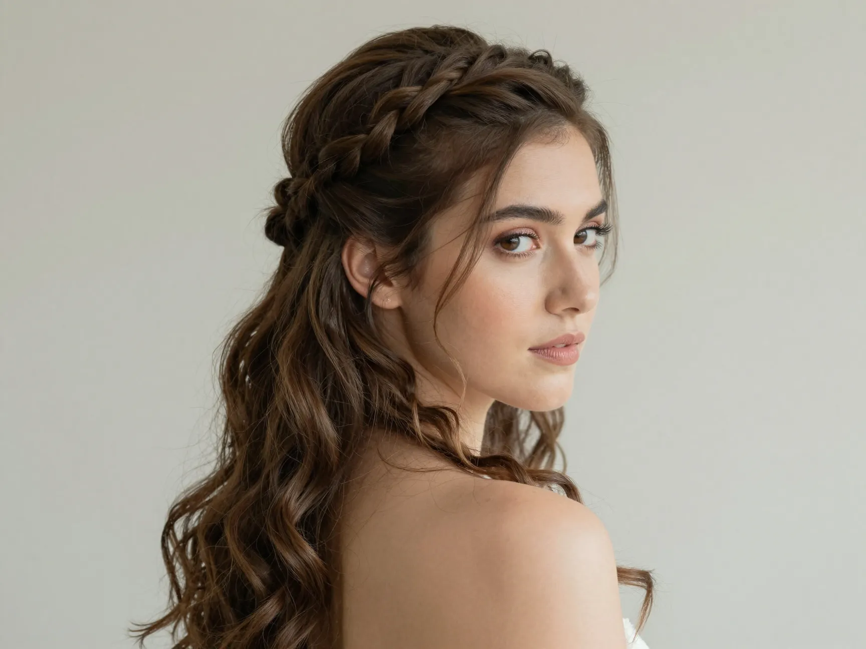 Bride with half up half down braid hairstyle looking versatile