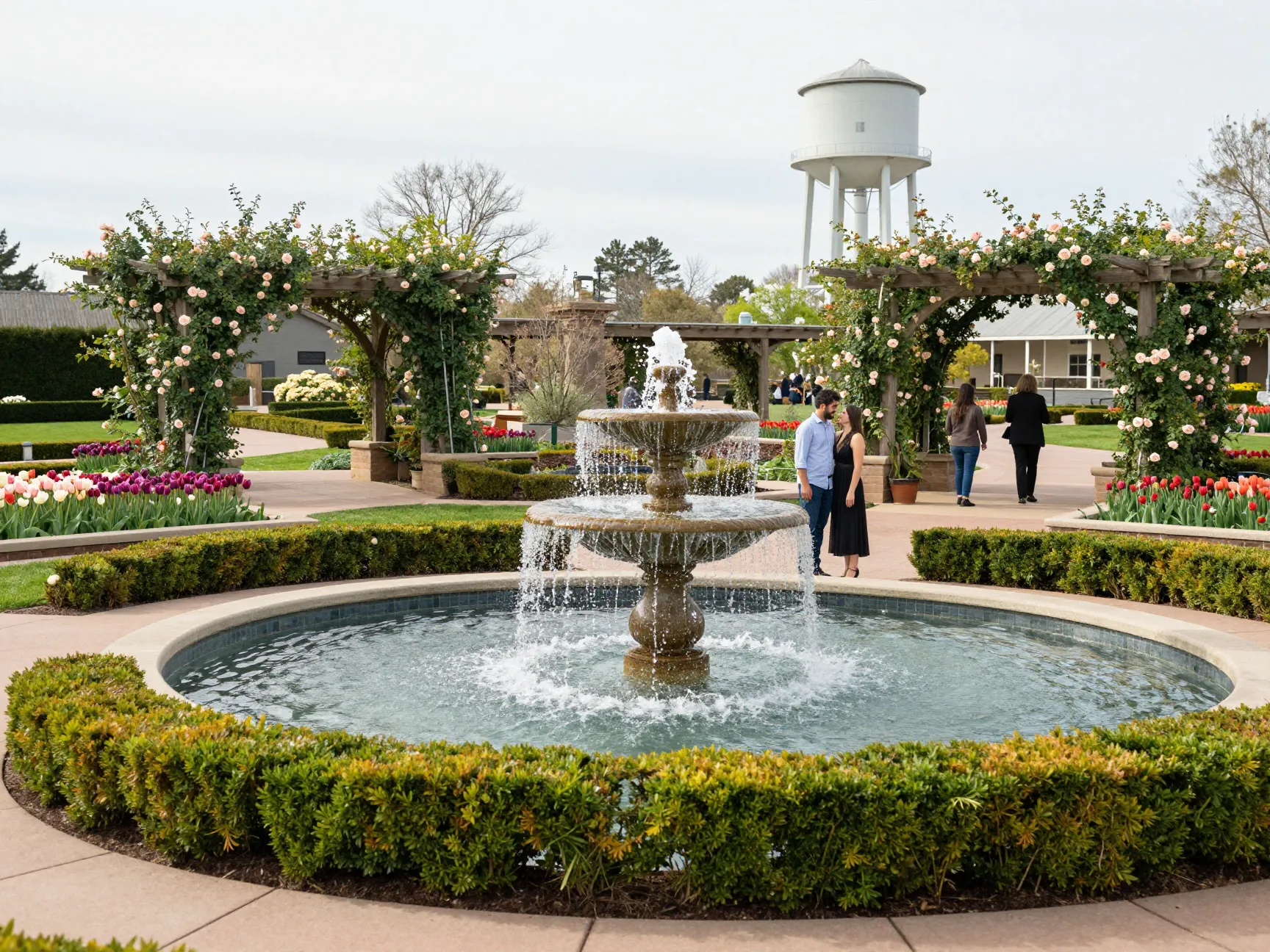 Thanksgiving point manicured gardens couple waterfall