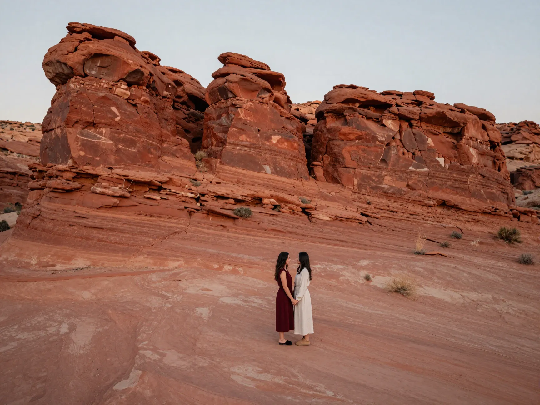 Red ledges sandstone formations couple earth tones