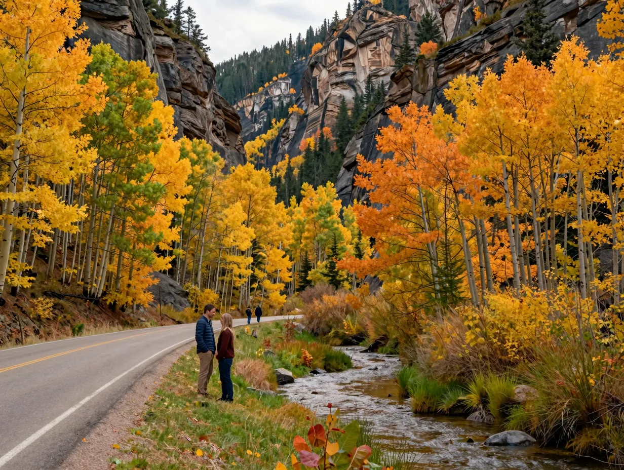 Big cottonwood canyon fall aspens couple creek