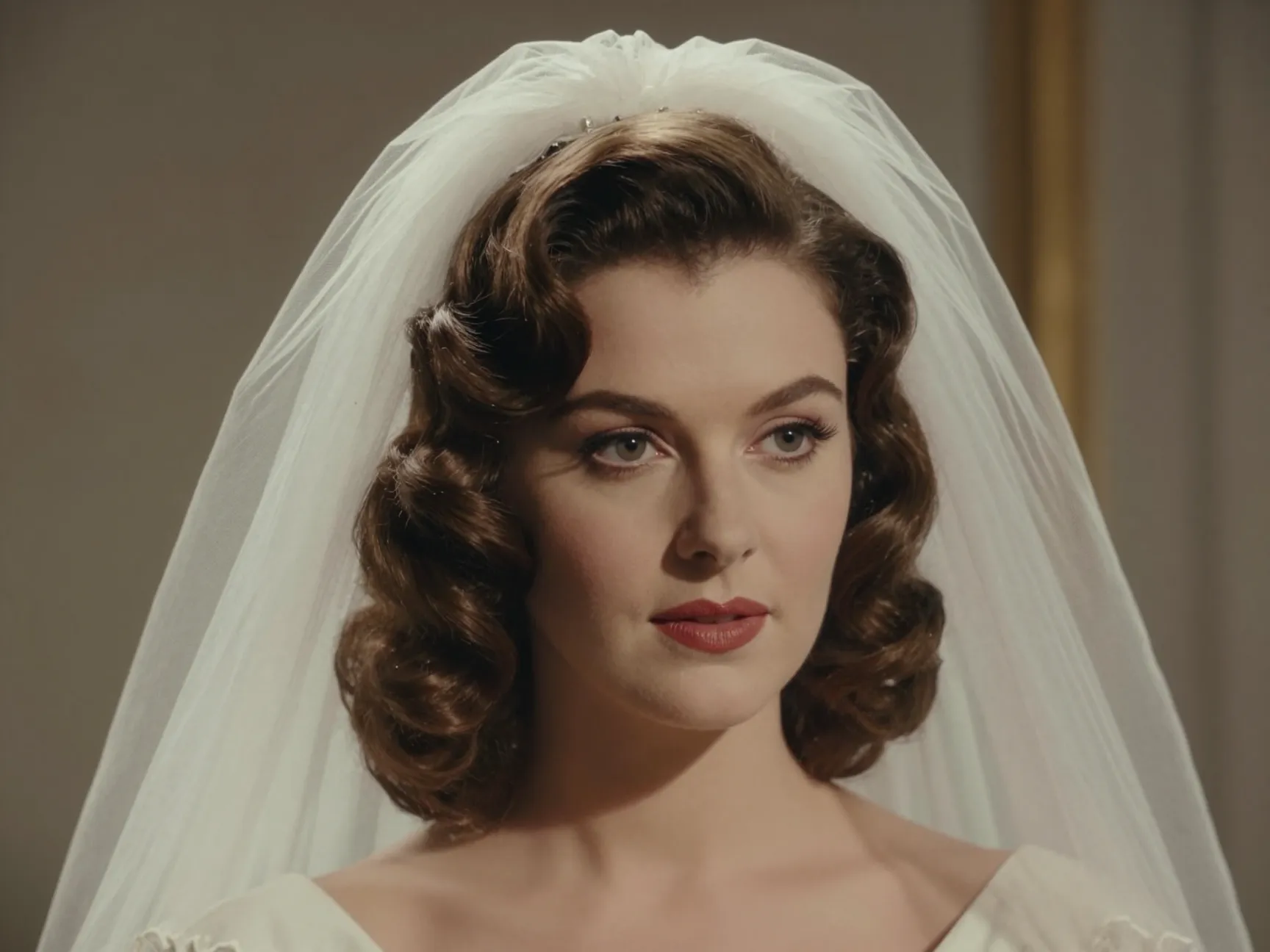 Vintage finger waves with cathedral veil crown placement