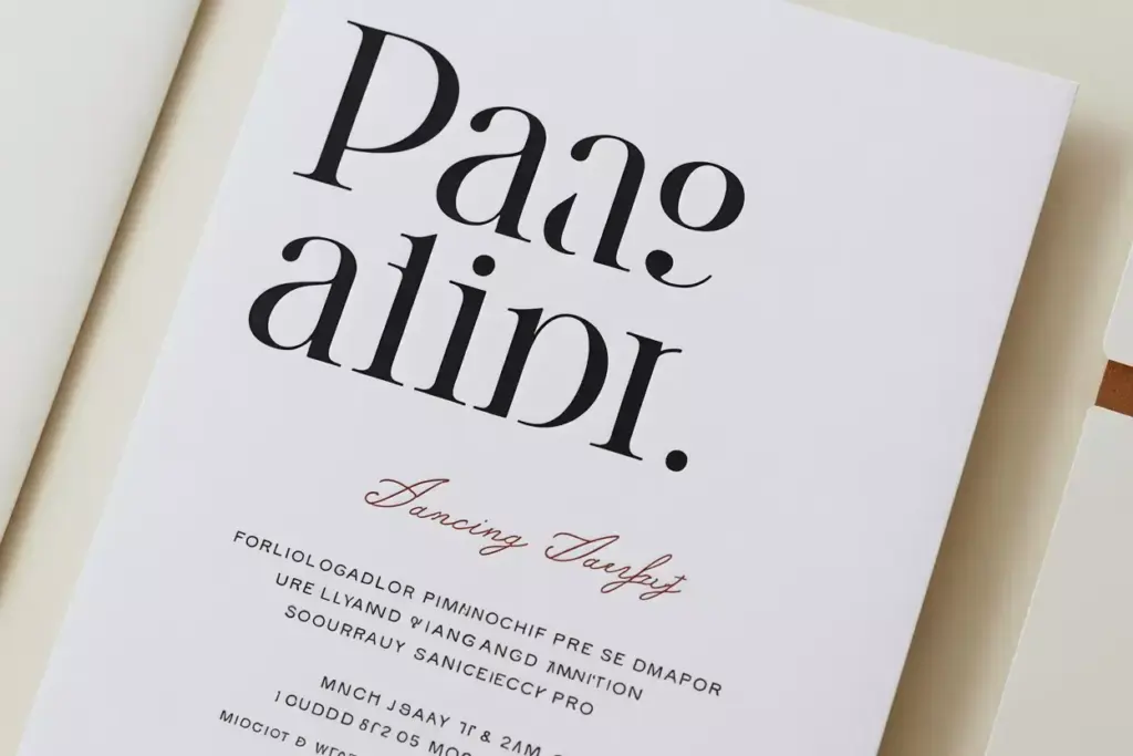 Minimalist invitation card with modern black text and elegant cursive red lettering on a white background.