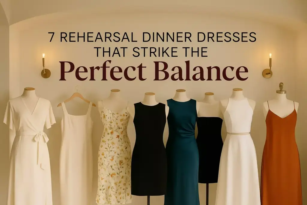 A group of dresses on mannequins.