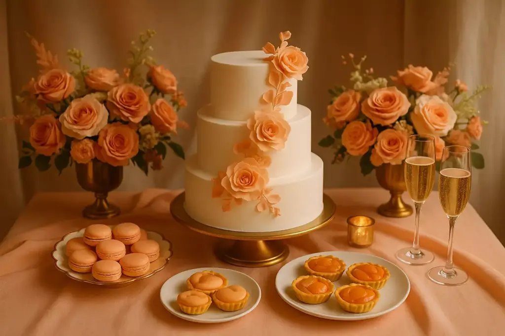 A cake and desserts on a table.
