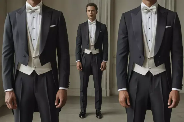 Man In Black Tuxedo With Satin Peak Lapels And Trouser Stripe