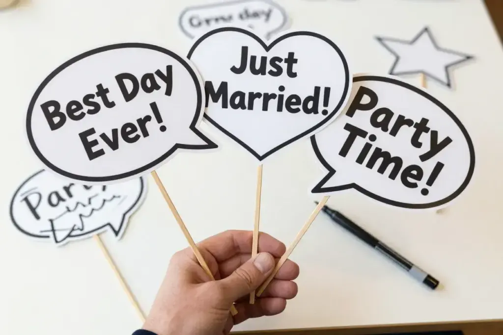 Hand holding white speech bubble custom messages dowel handle