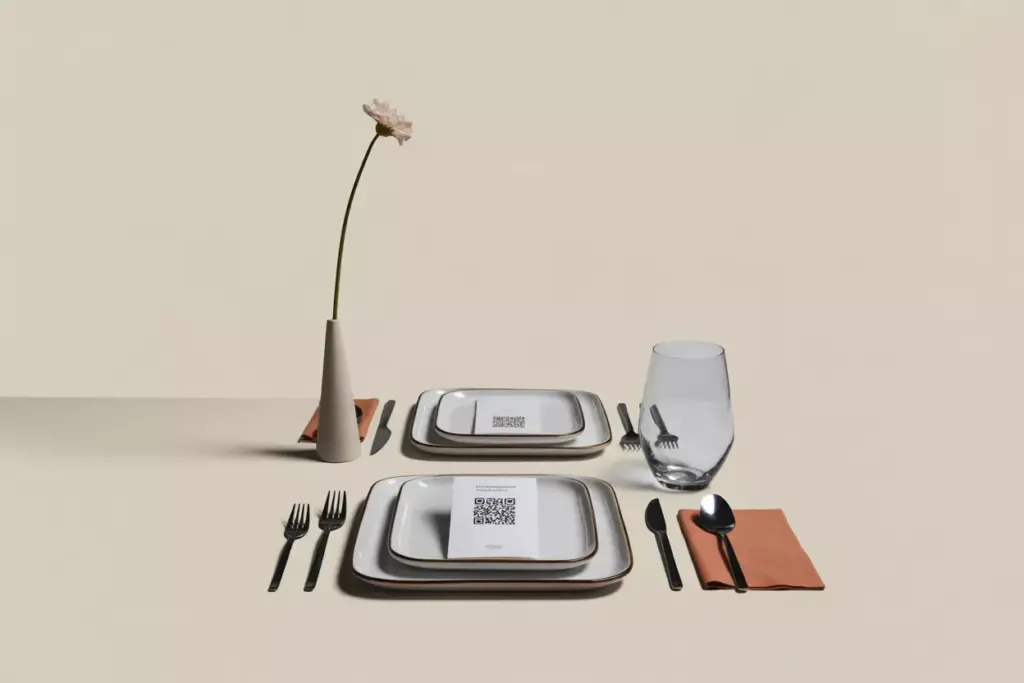 Minimalist place setting geometric plate single stem flower