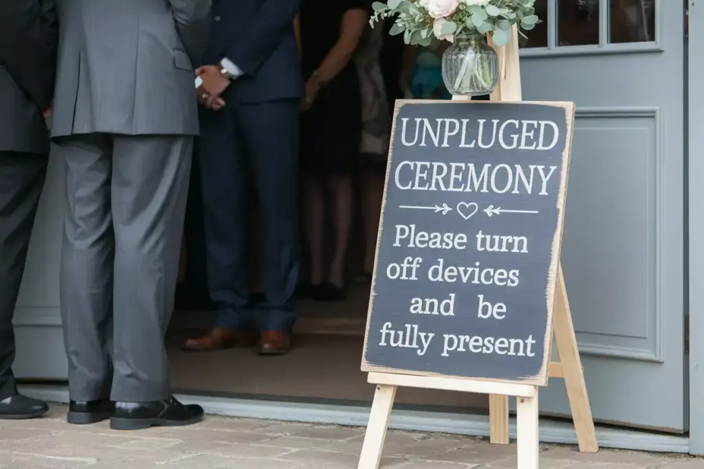 Unplugged ceremony sign gentle message devices present entrance