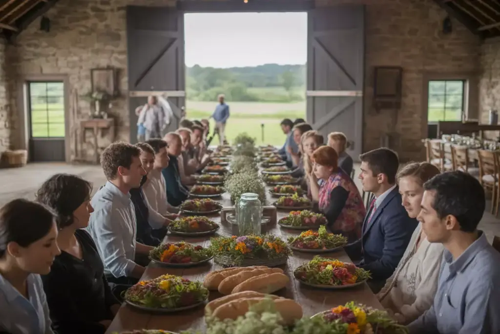 Blue hill stone barns farm table reception hyperlocal seasonal food