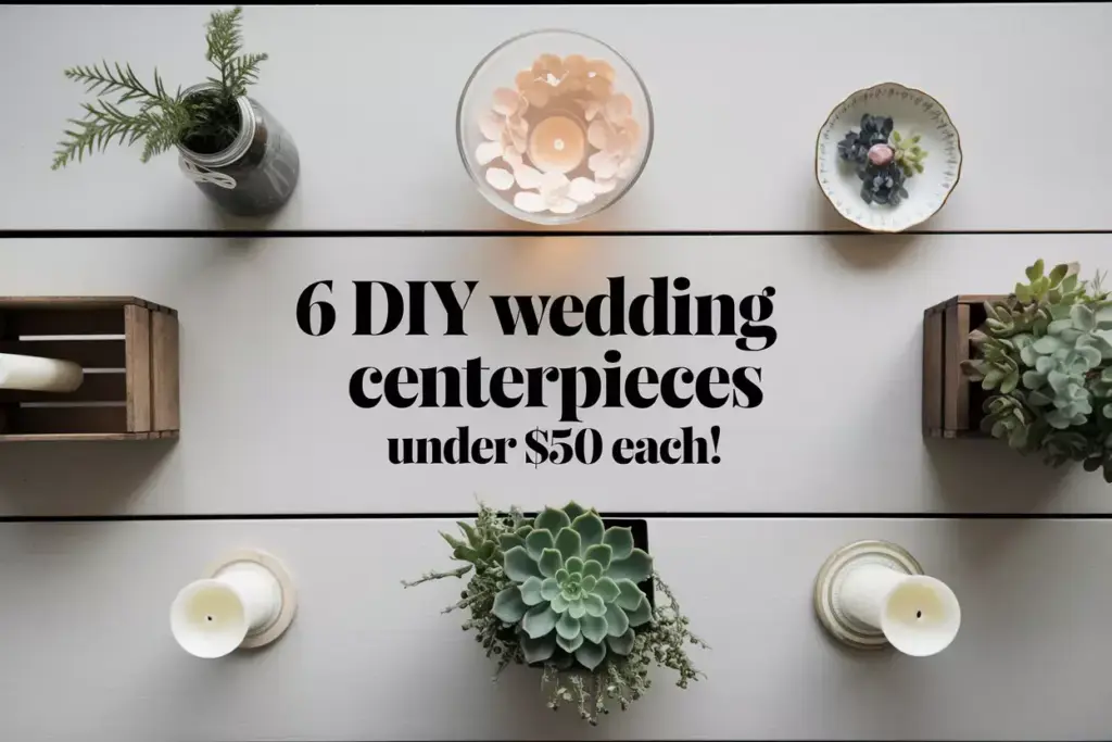 Flat lay six stylish diy wedding centerpieces under fifty dollars each