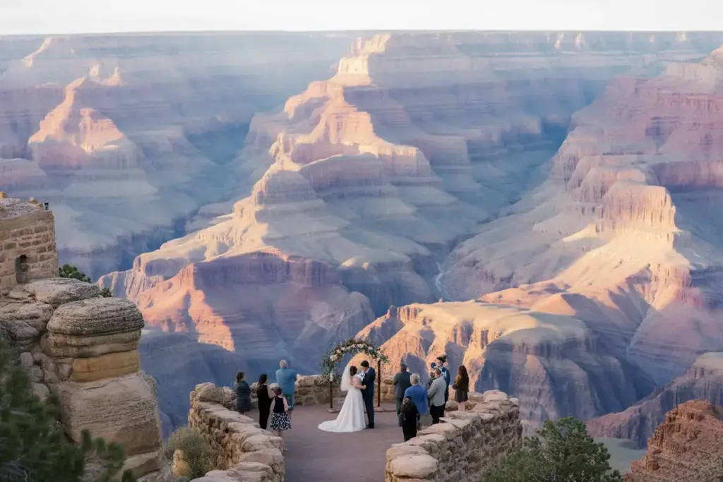 Grand canyon south rim wedding ceremony with canyon vista