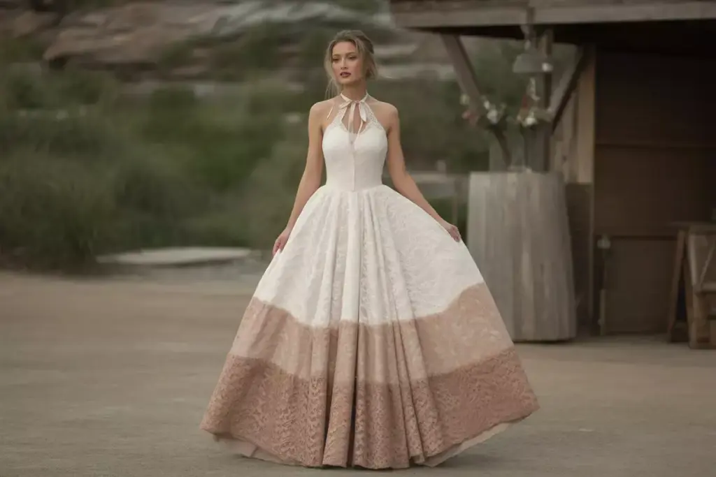 Lace halter gown with ombre tulle skirt and tie straps