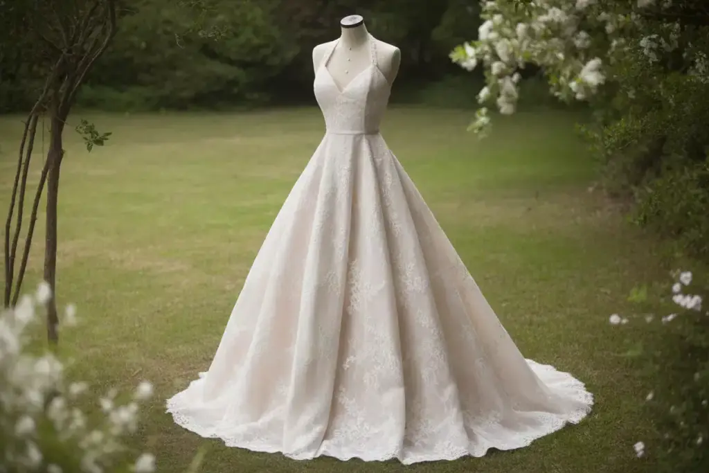 Classic a line halter chantilly lace garden wedding dress