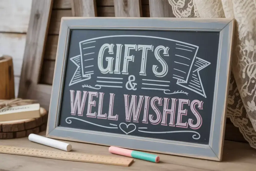 Framed vintage chalkboard sign with elegant chalk lettering