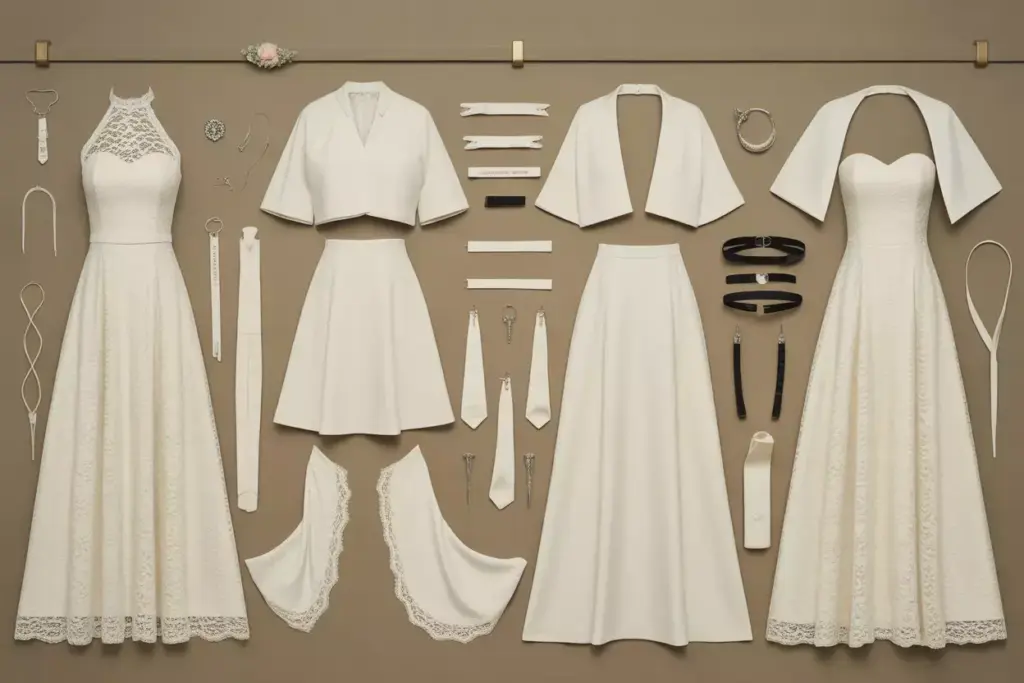 Convertible halter lace dress removable overskirt cape