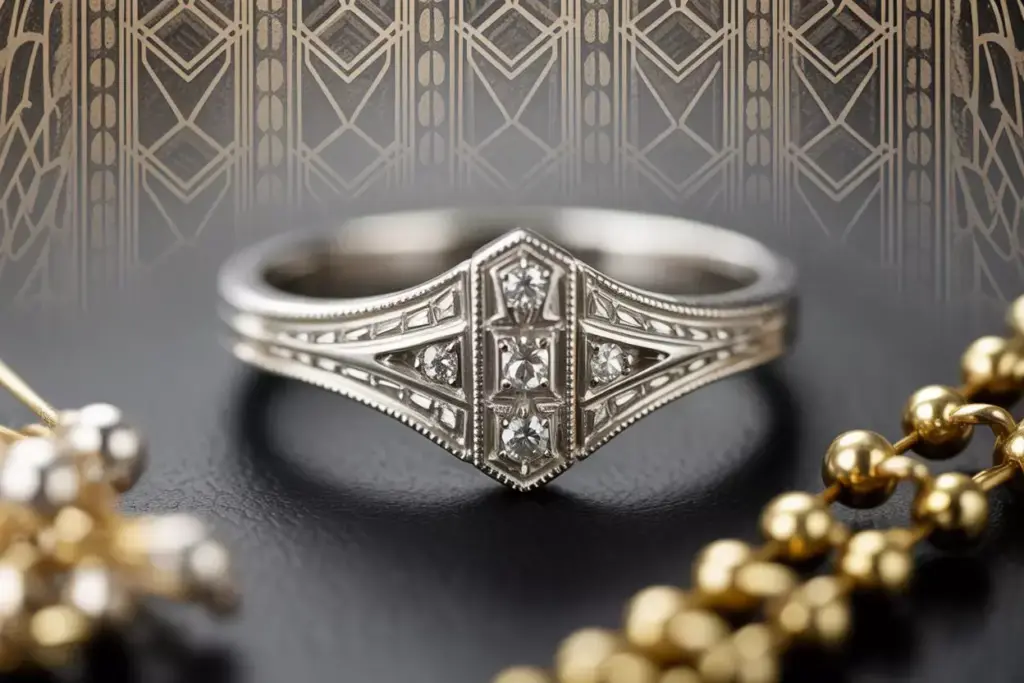 Art deco wedding band milgrain geometric details vintage glamour