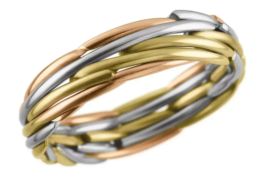 Mixed metal wedding band two tone braided contrast modern