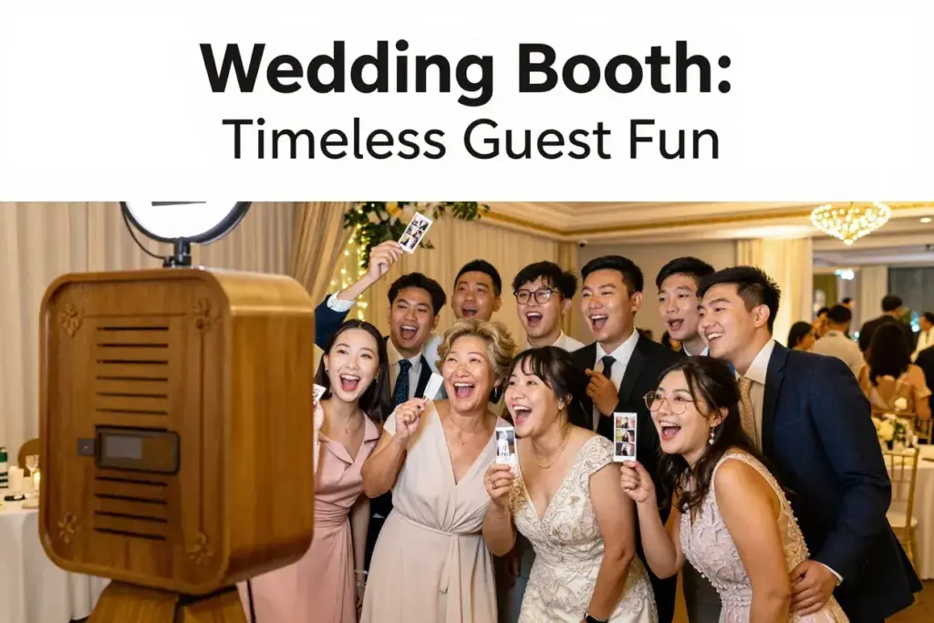 Gold retro mirror photo booth uniting wedding guests of all ages