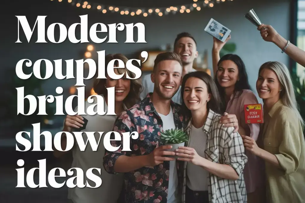 Modern inclusive couple shower celebration group friends warm