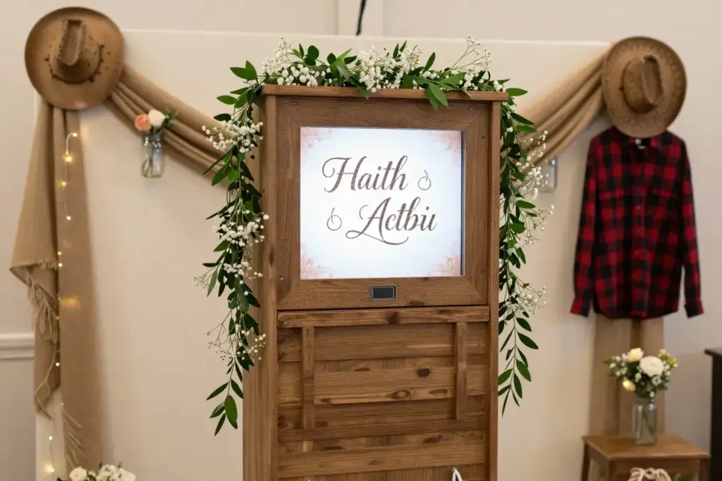 Seamless integration rustic wedding theme custom wood frame