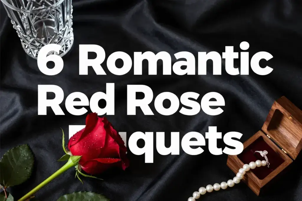 Luxury crimson rose diagonal lay with crystal vase and jewelry box