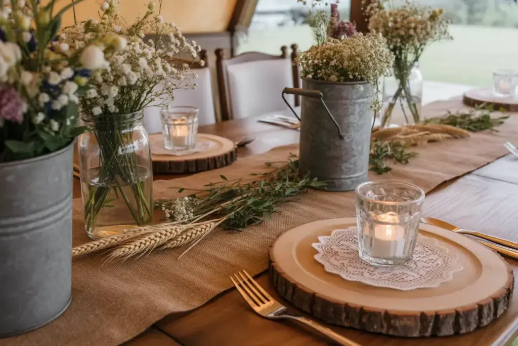 Rustic Charm Natural Elements Wedding Table Close Up