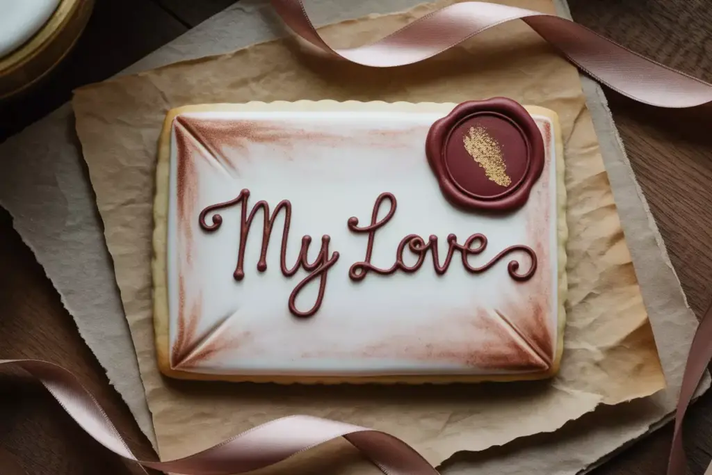 Vintage love letter cookie cursive script tea stain wax seal