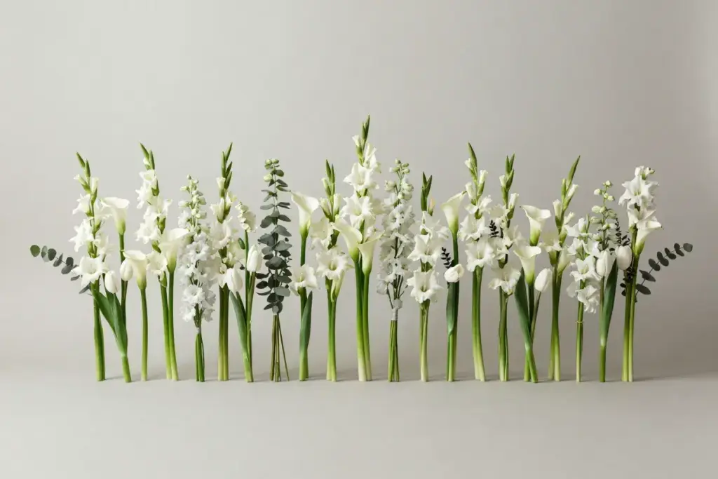 Linear structured bouquet modern minimalist studio symmetrical display