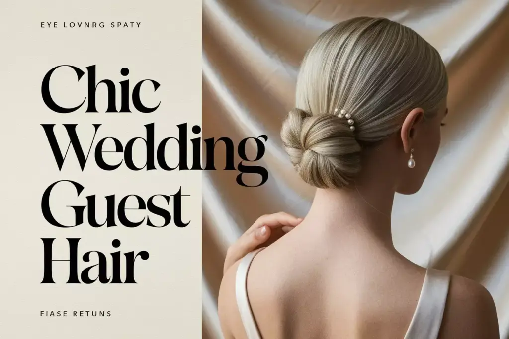 Elegant twisted low bun with pearl accessories on neutral background