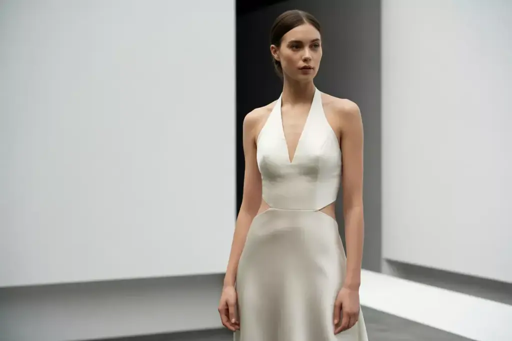 Modern minimalist halter wedding dress architectural seaming