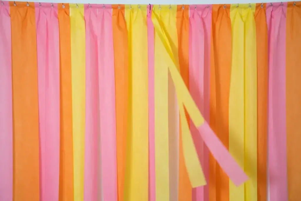 Streamer curtain backdrop multicolored crepe paper layered texture