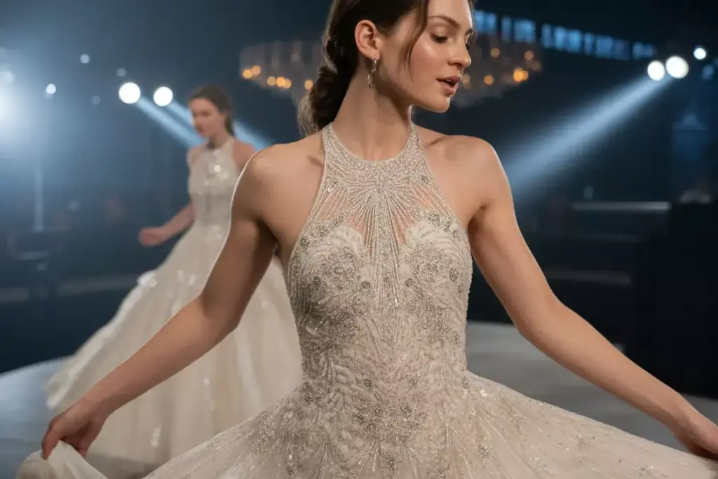 Beaded embellished halter wedding dress sparkling bodice