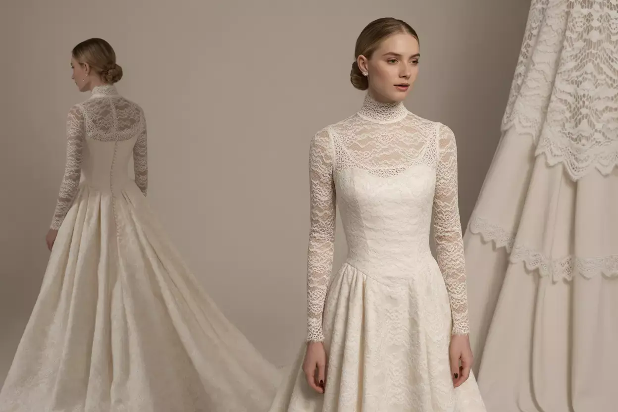 Read more about the article 6 Romantic Lace Wedding Dresses With High Neckline For Vintage Charm