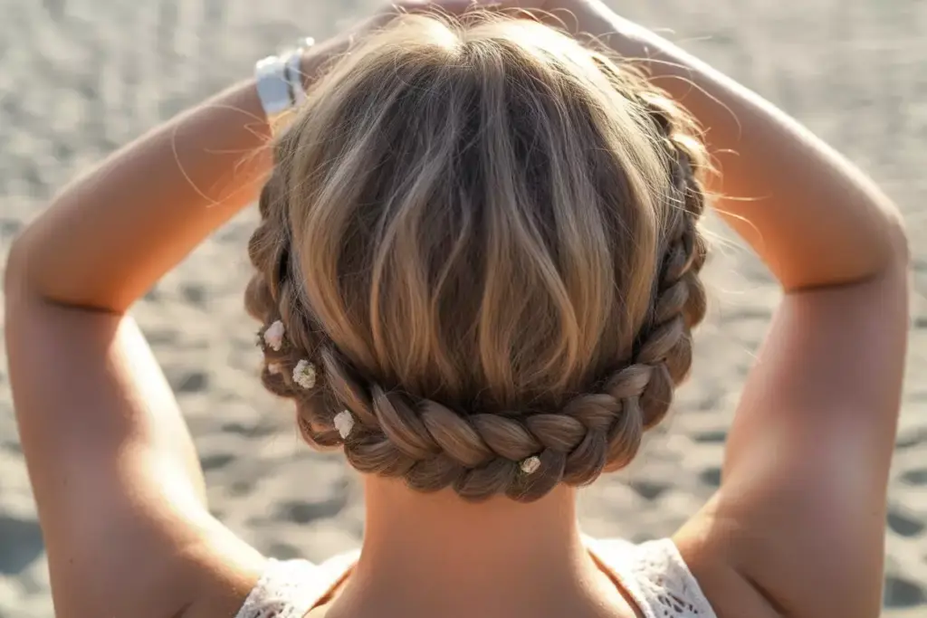 Bohemian braided crown loose textured short hair