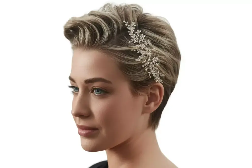 Elegant asymmetrical short hair updo hair jewelry