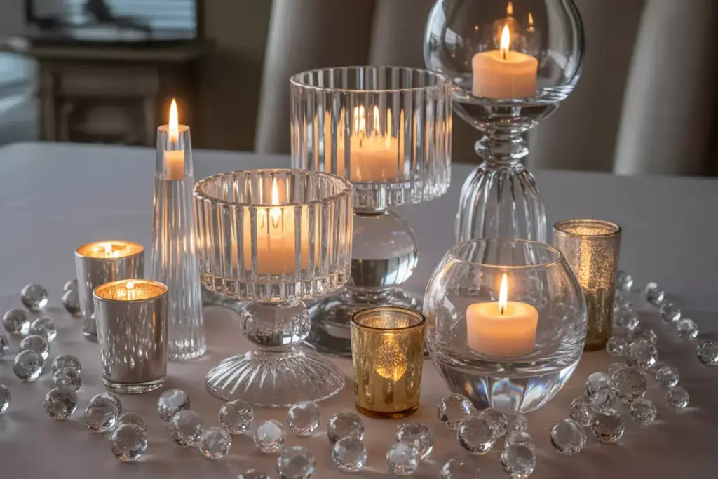 Crystal glass candle holders mercury votives flickering flames