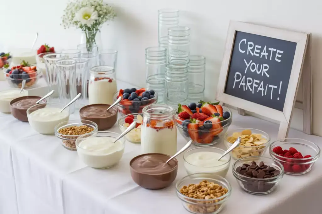 Interactive parfait bar with yogurt fruit and toppings