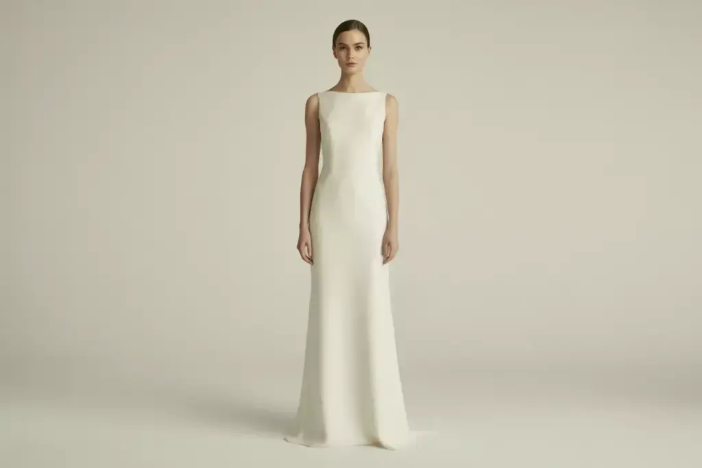 Sheath wedding dress column silhouette minimalist silk crepe