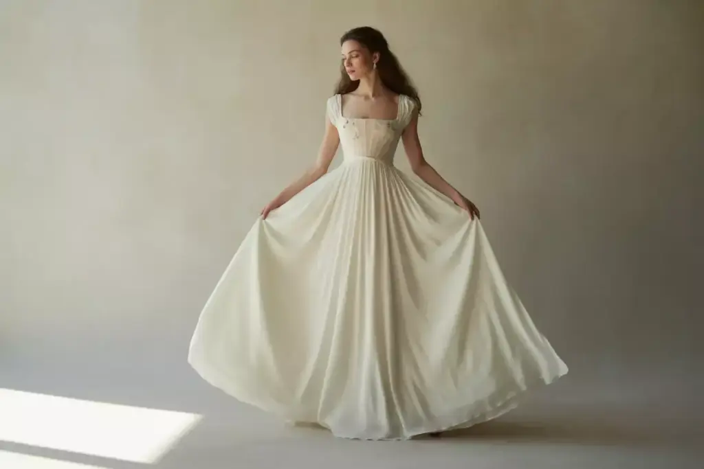 Empire waist wedding gown high waist flowing skirt garden