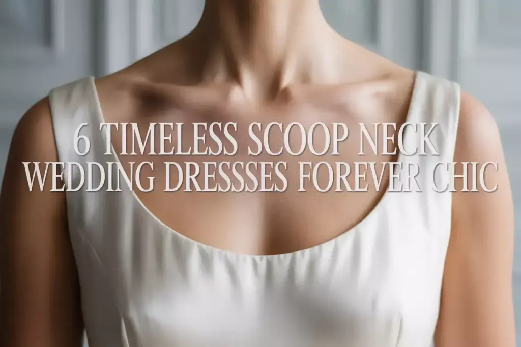 Classic scoop neck wedding dress bodice close up on neutral background