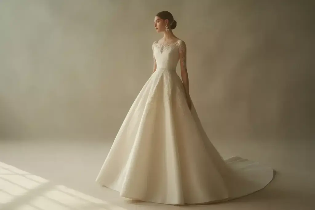 A line princess gown lace applique tulle skirt bride