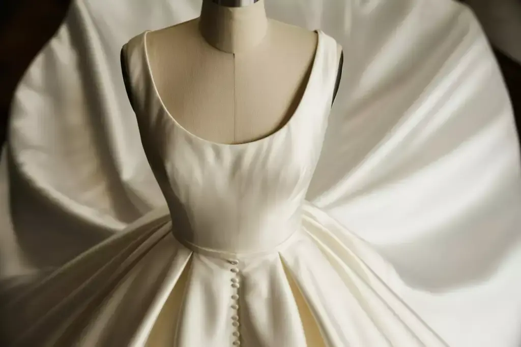 Grace kelly inspired a line satin wedding gown with scoop neckline