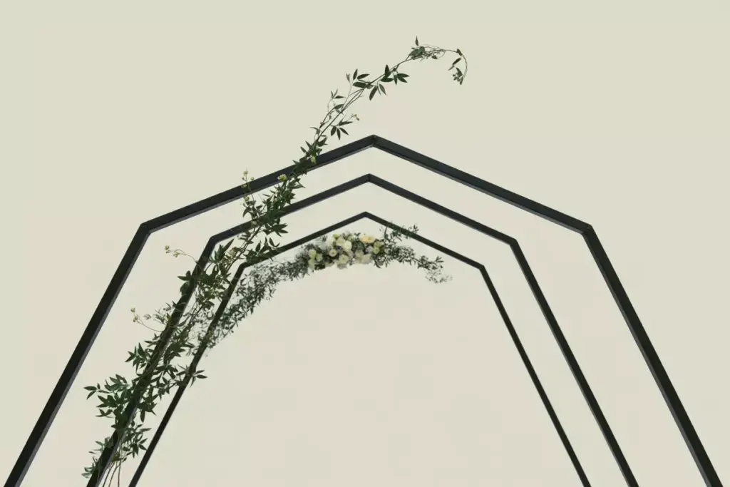 Modern geometric metal wedding arch minimalist greenery