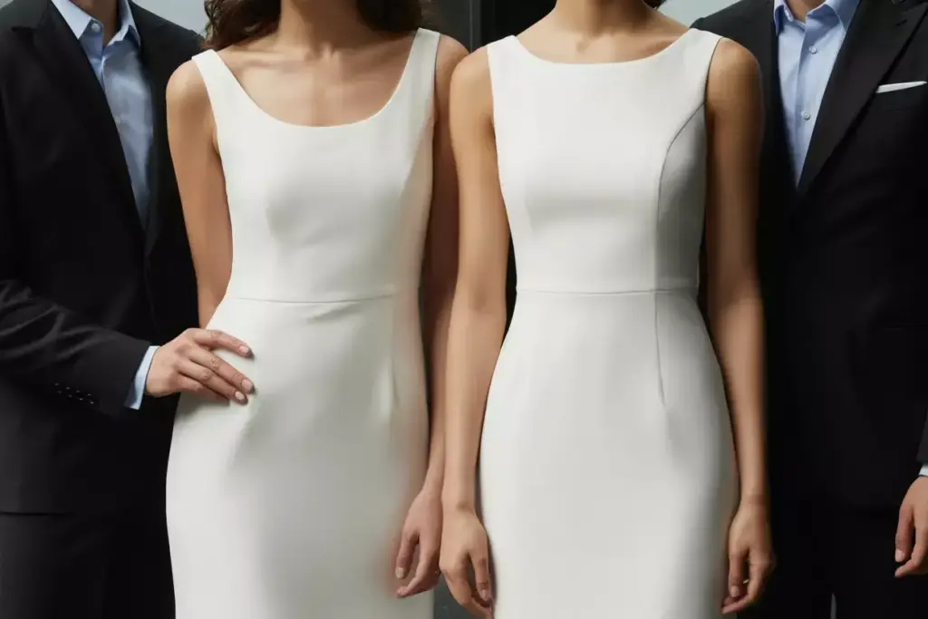 Modern minimalist sheath dress in crepe with clean scoop neck
